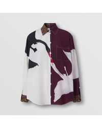 Burberry Swan Graphic And Monogram Print Silk Shirt - Multicolor