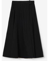 Burberry - Wool Twill Midi Skirt - Lyst