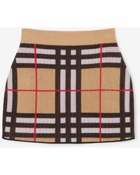Burberry - Check Cotton Blend Mini Skirt - Lyst