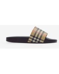 Burberry - Check Slides - Lyst