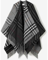 Burberry - Contrast Check Wool Cashmere Jacquard Cape - Lyst