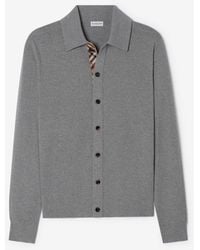 Burberry - Check Trim Wool Cardigan - Lyst