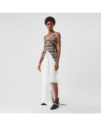 Burberry Check Panel Satin Plissé Gown - Multicolour