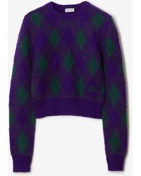 Burberry - Cropped Argyle Wool Sweater - Lyst