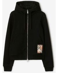 Burberry - Check Label Cotton Zip Hoodie - Lyst