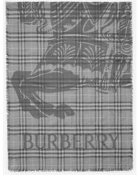 Burberry - Wide Knight Check Wool Silk Scarf - Lyst