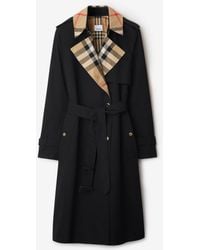Burberry - Long Check Collar Gabardine Trench Coat - Lyst