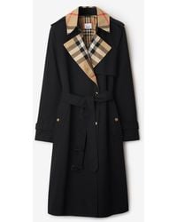 Burberry - Long Check Collar Gabardine Trench Coat - Lyst