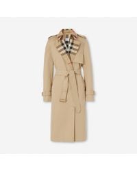 Burberry - Long Check Collar Gabardine Trench Coat - Lyst