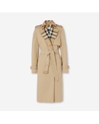 Burberry - Long Check Collar Gabardine Trench Coat - Lyst