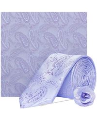 Burton Light Purple Wedding Paisley Tie And Matching Pocket Square Set With A Flower Pin