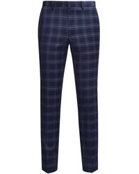 Burton Navy Tartan Skinny Fit Suit Trousers - Blue