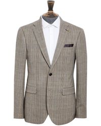 Burton Tan And Burgundy Highlight Slim Fit Blazer - Brown