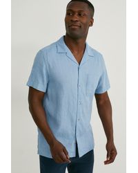 C&A Overhemd-slim Fit-reverskraag-linnenmix - Blauw