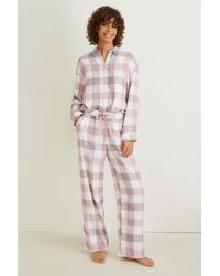 Pyjama-à rayures C&A en coloris Blanc Femme Vêtements Vêtements de nuit Pyjamas 