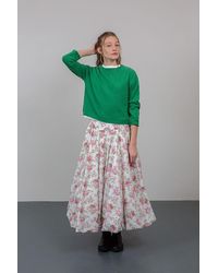 Cabbages & Roses Side Button Skirt In Pink Floral Poplin - Multicolour