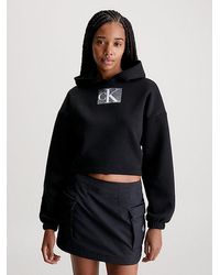 Calvin Klein - Cropped Hoodie Met Lovertjes En Logo - Lyst