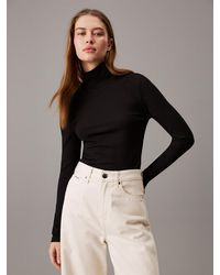 Calvin Klein - Fitted Ribbed Mock Neck Top - Lyst