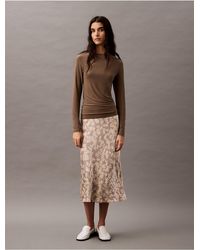 Calvin Klein - Crushed Satin Print Midi Skirt - Lyst
