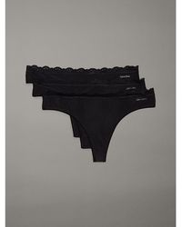 Calvin Klein - Microfiber Stretch With Lace 3-Pack Thong - Lyst