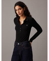 Calvin Klein - Long Sleeve Ribbed Polo Bodysuit - Lyst