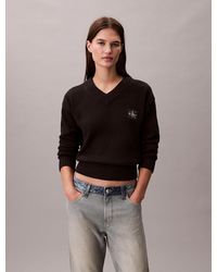 Calvin Klein - Pull À Col En V En Maille De Coton Avec Insigne - Lyst
