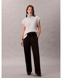 Calvin Klein - Cotton Twill Belted Trousers - Lyst