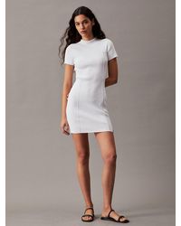 Calvin Klein - Slim Ribbed Cotton Jumper Dress - Lyst