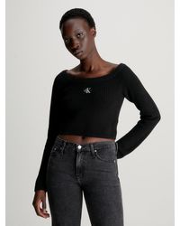 Calvin Klein - Cropped Ribbed Cotton Jumper - Lyst