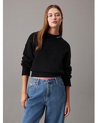 Calvin Klein - Pullover Aus Baumwolle Und Wolle Mit Logo-Kragen - Lyst