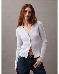 Calvin Klein - Smooth Cotton Rib Sweater Cardigan - Lyst
