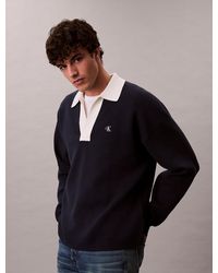 Calvin Klein - Cotton Relaxed Johnny Collar Sweater - Lyst