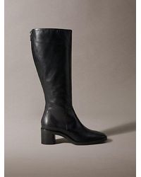 Calvin Klein - Leather Block Heel Knee Boots - Lyst