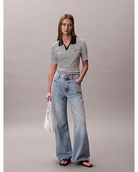 Calvin Klein - Smal Geribbeld Gestreept Poloshirt - Lyst