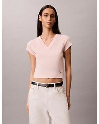 Calvin Klein - Jeans Ribbed Cotton V Neck T-Shirt - Lyst