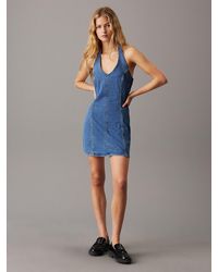 Calvin Klein - Denim Halter Neck Mini Dress - Lyst