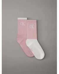 Calvin Klein - 2-Pack Glanzende Gestreepte Crewsokken - Lyst