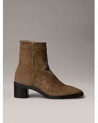 Calvin Klein - Suede Square Toe Zip Ankle Boots - Lyst