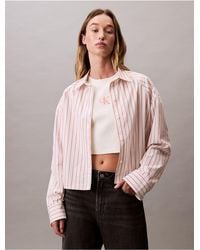 Calvin Klein - Calvin Klein Stripe Cropped Boxy Button-Down Shirt - Lyst