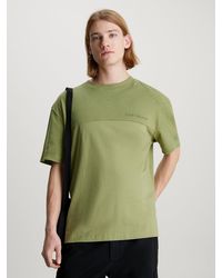 Calvin Klein - T-shirt en coton en mélange de textures - Lyst