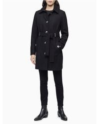 Calvin Klein Wool Blend Belted Trench Coat - Black