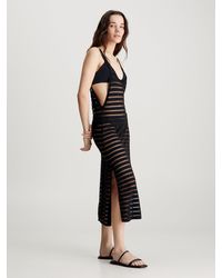 Calvin Klein - Sheer Stripe Knit Beach Dress - Lyst