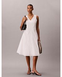 Calvin Klein - Broderie Anglaise V Neck Dress - Lyst
