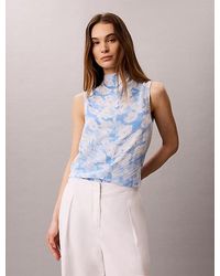 Calvin Klein - Printed Plisse Mock Neck Sleeveless Top - Lyst
