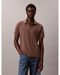 Calvin Klein - Cotton Piqué Open Collar Polo Shirt - Lyst