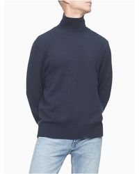 Calvin Klein Recycled Cashmere Wool Blend Turtleneck Sweater - Blue