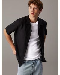 Calvin Klein - Chemise À Col Cubain En Coton Et Lin - Lyst