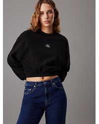 Calvin Klein - Sudadera cropped de felpa de algodón - Lyst