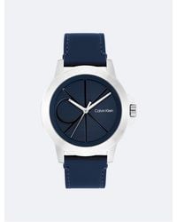 Calvin Klein - Emblem Dial Leather Strap Watch - Lyst