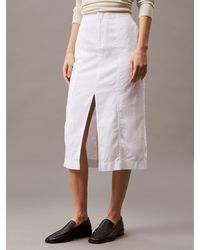Calvin Klein - Jupe Longueur Midi En Sergé De Coton Et Lin - Lyst